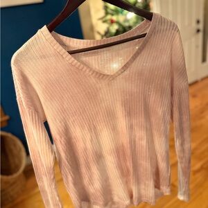 American Eagle Pink V-Neck Ribbed Women's Top